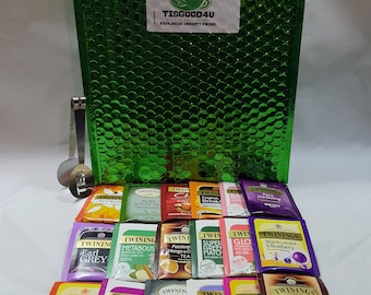 Twinings 30 Sorten, 50 Teebeutel verschiedene Tees Auswahlpackung. Teebeutelpresse aus Edelstahl.