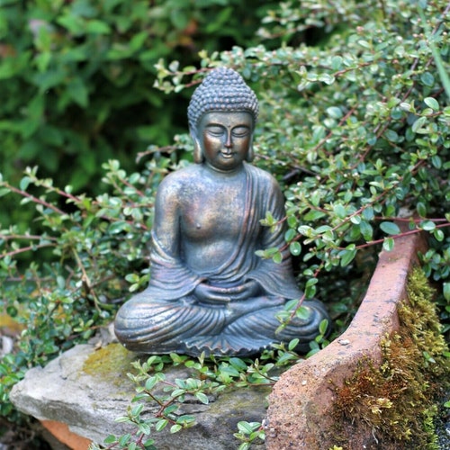 Stone Fan Buddha Garden Ornament Statue Etsy