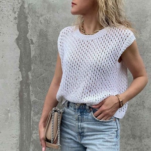 Summer Top Pattern, Basic Top Knitting Pattern, Women's Oversized Cotton Mesh Top, Fashion Knit Blouse