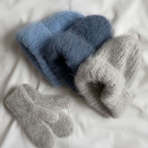 Alpaca Beanie and Mittens Knitting Pattern: Chunky Fluffy Knit ( English PDF)