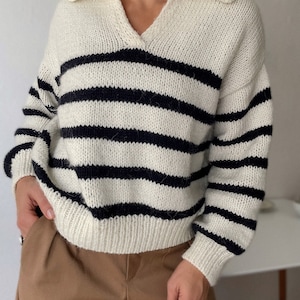KNITTING PATTERN  Polo Sweater Striped polo sweater Vintage striped polo sweater Alpaca sweater Sweater knitting pattern pdf