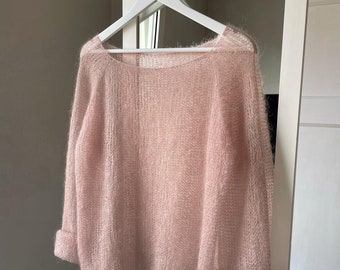 English Pattern, Knitting Pattern Mohair Sweater Cold Shoulder Sweater Mohair knit sweater Easy knitting pattern Oversized knit sweater