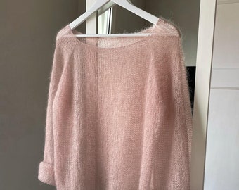 Strickmuster Mohair Pullover Cold Shoulder Sweater Mohair Strickpullover Einfaches Strickmuster Oversized Strickpullover