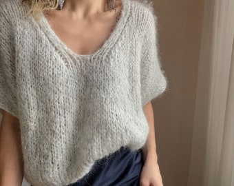 Knitting pattern Mohair Sweater. Knitting pattern Alpaca Sweater. V neck sweater knitting pattern. Easy Sweater Women KNIT PATTERN