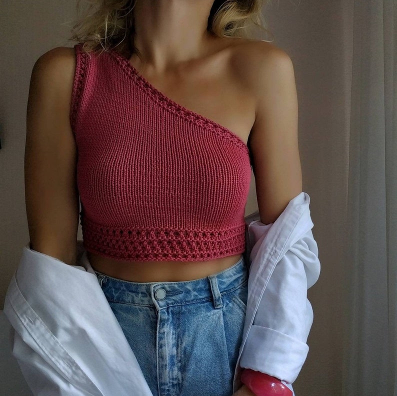 One shoulder crop top knitting pattern Knitting Pattern Basic Bralette Knit Crop Top Knit Top Pattern One Shoulder Crop Top image 3