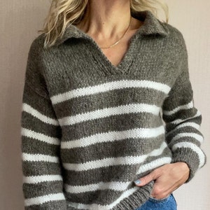 KNITTING PATTERN Polo Sweater Striped Polo Sweater Vintage Striped Polo ...