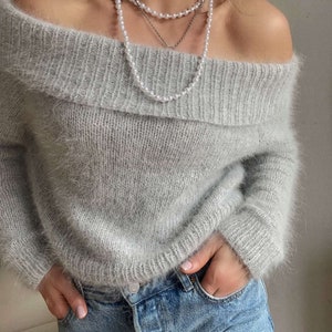 Maglione con spalle scoperte con motivo a maglia, maglione d'angora, maglione di alpaca