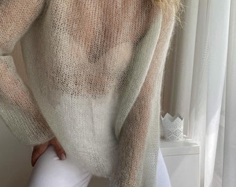 Modèle de tricot pour pull en mohair Pull à épaules dénudées Pull en mohair en maille Modèle facile à tricoter Pull surdimensionné en tricot