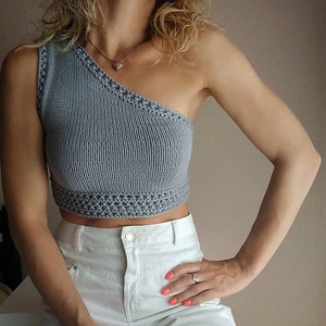 English Pattern, One shoulder crop top knitting pattern | Knitting Pattern | Basic Bralette | Knit Crop Top | One Shoulder Crop Top
