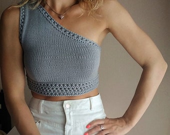 English Pattern, One shoulder crop top knitting pattern | Knitting Pattern | Basic Bralette | Knit Crop Top | One Shoulder Crop Top