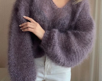 English Pattern, Knitting Pattern Sweater V Neck  Knitting Pattern Mohair Sweater Easy pullover knitting pattern Mohair chunky pullover