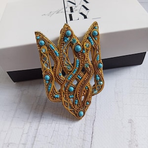 Ukrainian coat of arms brooch. Large brooch. Ukrainian trident. Patriotic symbols of Ukraine. Handmade brooch