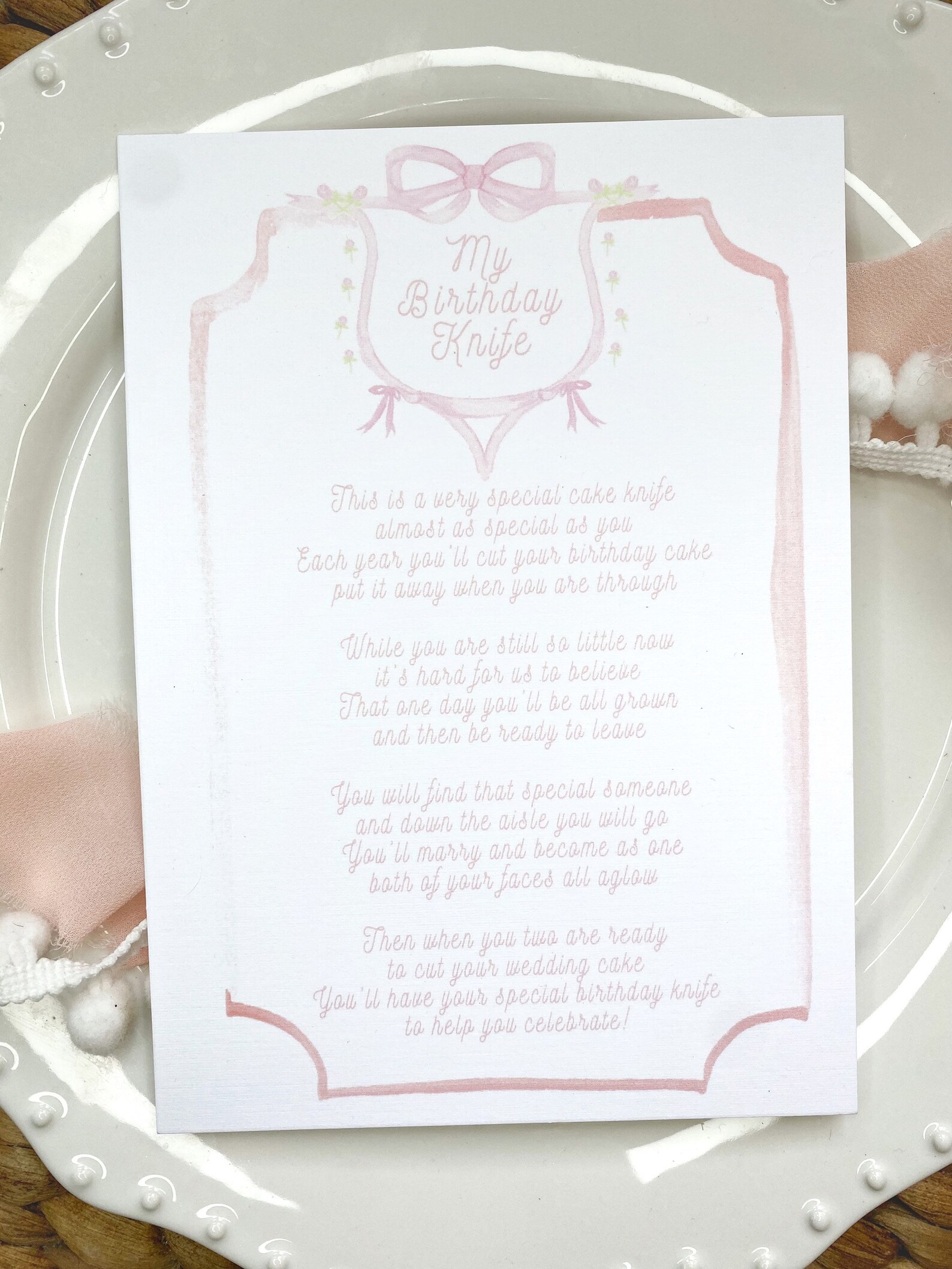 Birthday Cake Knife Poem First Birthday Present My Birthday Etsy