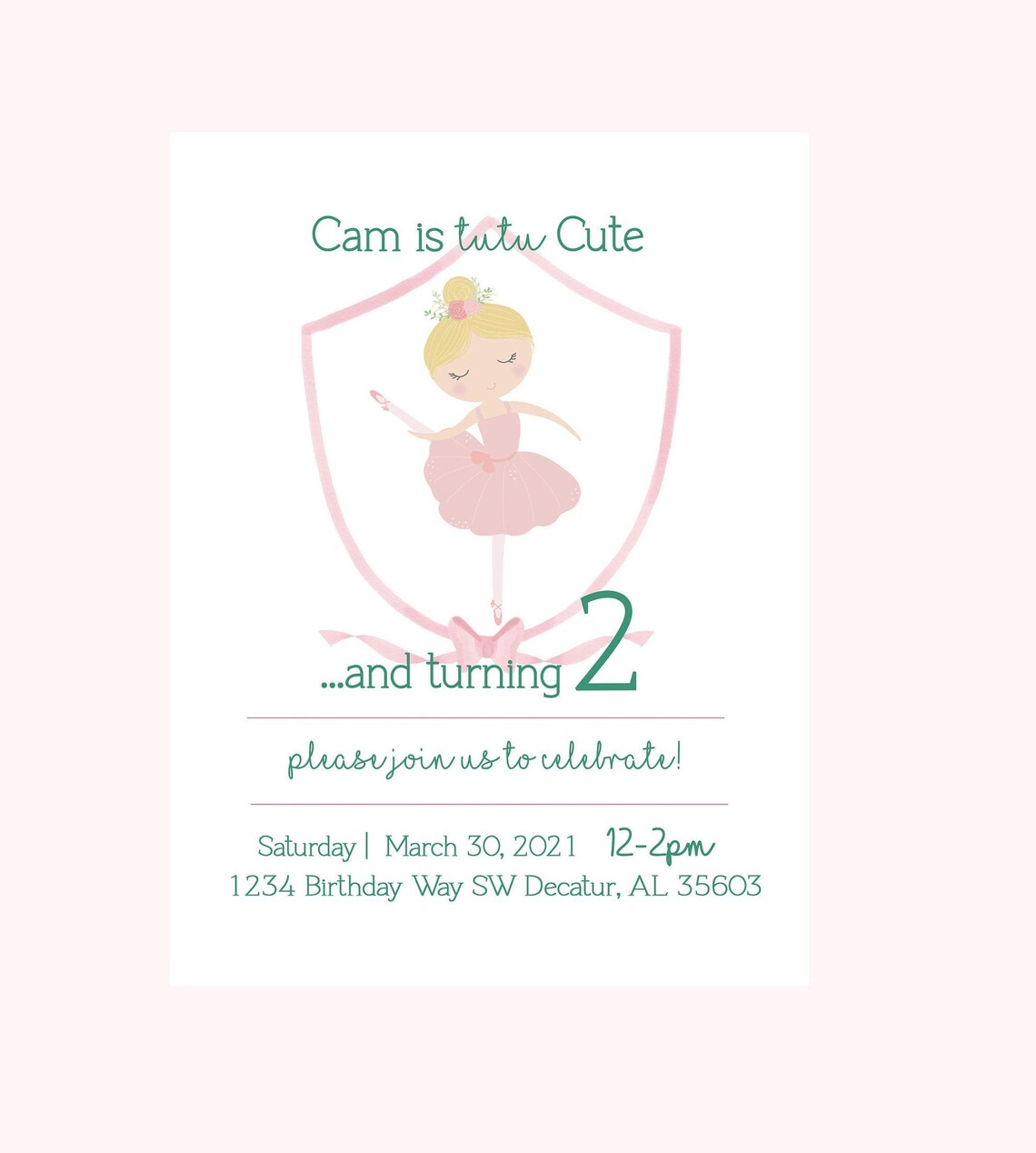 TuTu Cute Birthday Invite Birthday Party Invitation Etsy