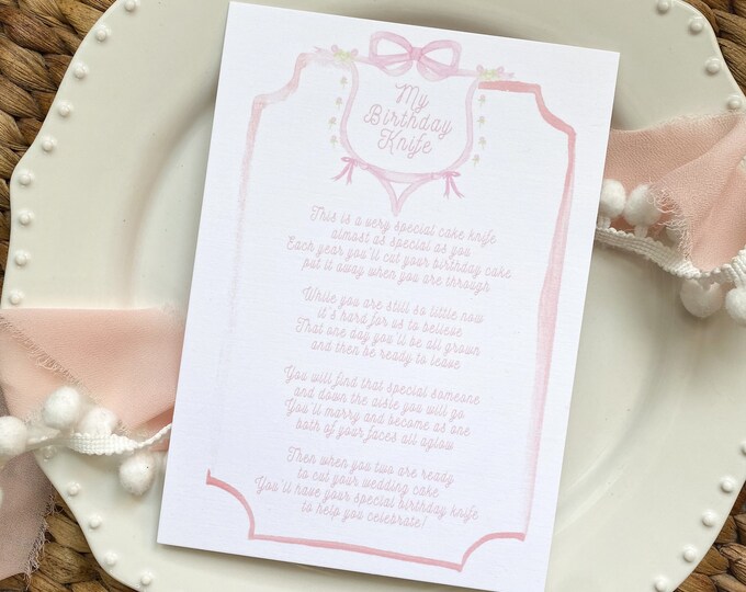 Birthday Cake Knife Poem, First Birthday Present, My Birthday Knife, My Special Birthday Knife