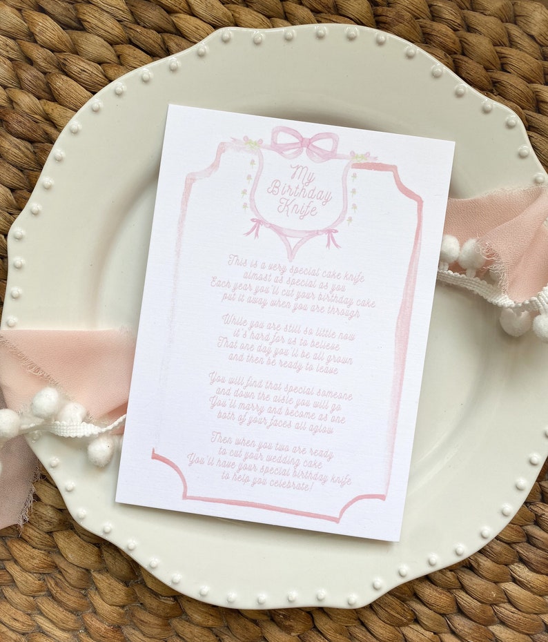 Birthday Cake Knife Poem First Birthday Present My Birthday Etsy