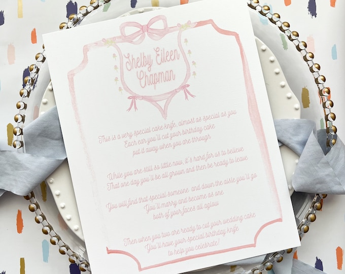 Birthday Cake Knife Poem, First Birthday Present, My Birthday Knife, My Special Birthday Knife