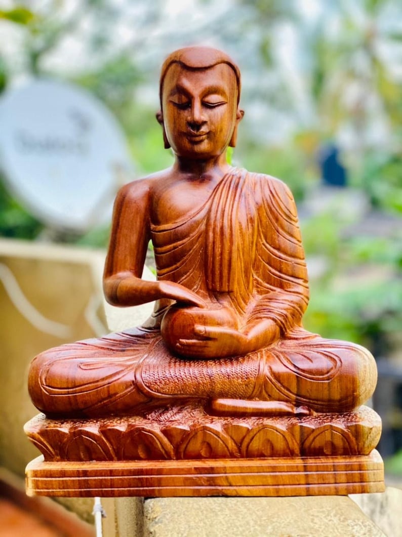 Wooden Lord Buddha Statue Etsy