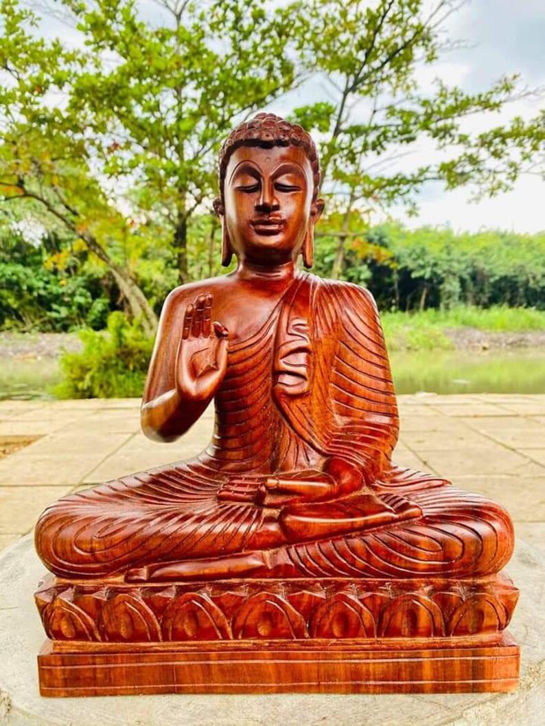 Wooden Lord Buddha Statue Etsy
