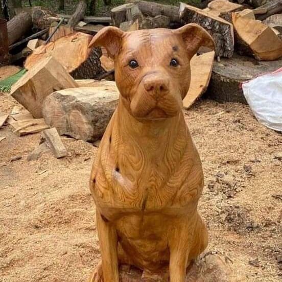 Wooden Dog Statue Animaldog Sittingwood Carving Handcraft Etsy