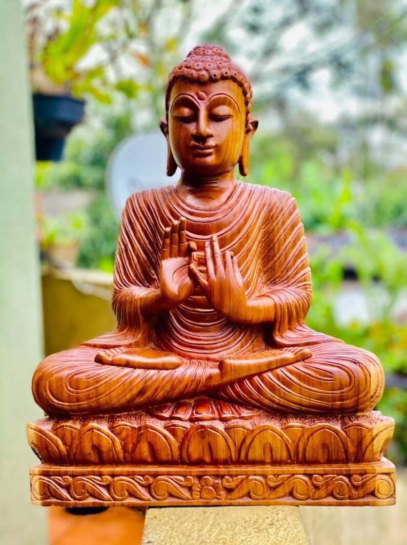 Wooden Lord Buddha Statue Etsy