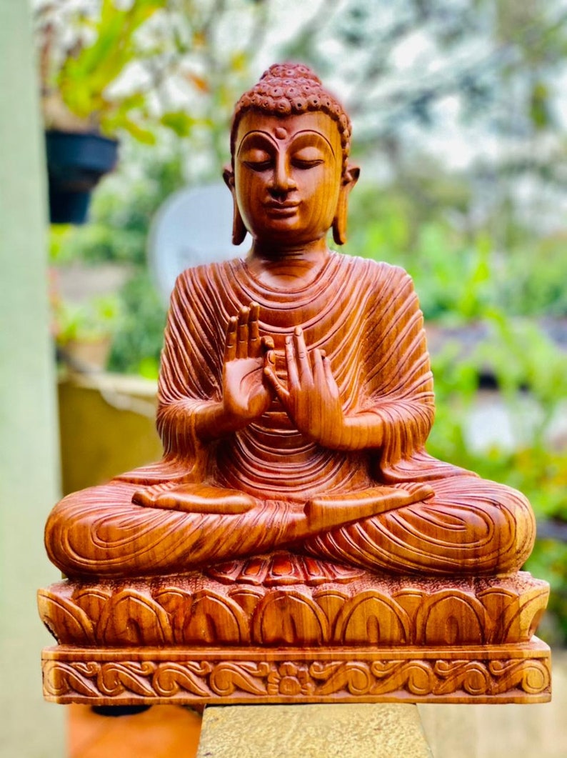 Wooden Lord Buddha Statue Etsy