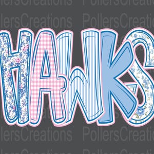 Hawks Png, Preppy Hawks Mascot Shirt Png, Floral School Spirit Clipart, Blue Pink Hawks Design, Sublimation Digital Download