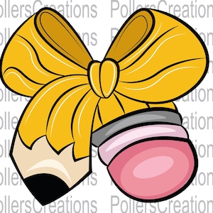 Teacher Pencil Coquette Bow Png, Girly Back To School Sublimation designs Hand Drawn