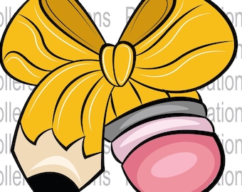 Docent potloodcoquette strik png, girly terug naar school sublimatieontwerpen handgetekende