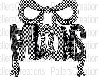 Falcons Mascot Png, Coquette School Spirit Sublimation, Checkered Leopard Game Day Teacher Design