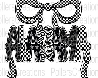 Coquette Alabama Png, State Sublimation Design, Checkered Leopard Print, Country, Cute Trendy Digital Download File