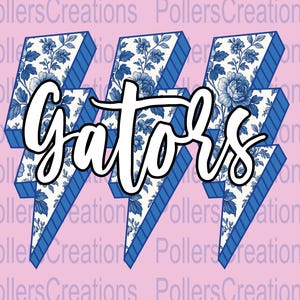 Gators Png Mascot Lightning Bolt Floral Toile Blue Png Retro Gators Designs School Spirit Sublimation Designs Teacher Png
