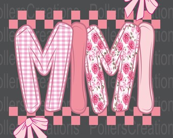 Preppy Mimi Png, Floral Coquette Girly Doodle Clipart, Mother's Day Checkered Sublimation designs