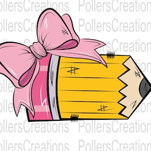 Mädchen Bleistift mit Schleife Png Girly Kokette Bogen Zurück in der Schule Sublimationsentwürfe Hand gezeichnete Png