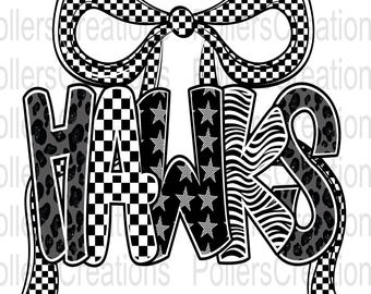 Hawks Mascot Png, Coquette School Spirit Sublimation, Checkered Leopard Game day Teacher Design