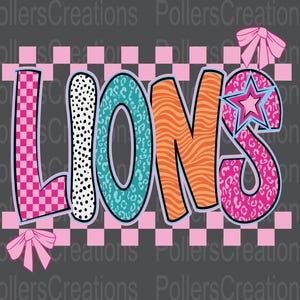 Preppy Lions Png Mascot Coquette Girly Doodle Clipart Lions School Spirit Checkered Dalmatian Leopard Sublimation Designs Hand Drawn Teacher