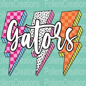 Preppy Gators Png Mascot Lightning Checkered Png Retro Gators Designs School Spirit Neon Dalmatian Sublimation Designs Teacher Png