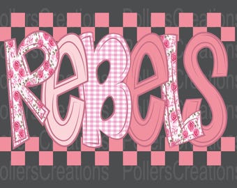 Preppy Rebels Png Mascot Floral Coquette Girly Doodle Clipart School Spirit Pink Checkered Sublimation Designs Hand Drawn Teacher Png