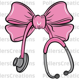 Nurse Coquette Png, Nurse Pink Bow Stethoscope Sublimation designs Hand Drawn