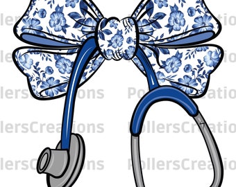 Nurse Coquette Png, Nurse Bow Ribbon Stethoscope Sublimation designs Hand Drawn