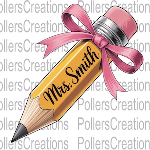 Teacher Pencil Coquette Bow Png Custom Teacher Name Girly Back To School Sublimation designs Png