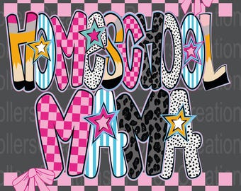 Mamá preppy que educa en casa, PNG, primer día de clases, lápiz, coqueta, estrella, rayo, dama, dálmata, garabato, diseño de sublimación, dibujado a mano