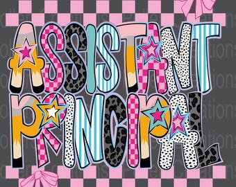 Preppy Assistant Principal png Pencil Coquette School Pink Checkered Dalmatian Doodle Clipart sublimation designs Hand Drawn Png