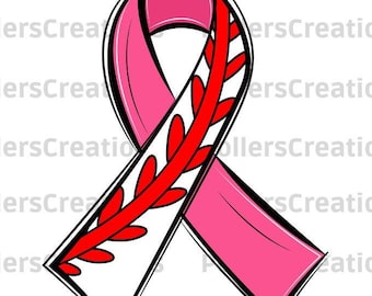 Ruban pour le cancer du sein Baseball Png Sensibilisation à sublimation designs dessinés à la main