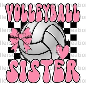 Pink Volleyball Sister Png, Volleyball Bow Sublimation designs Hand Drawn