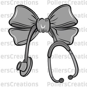 Nurse Coquette Png, Nurse Silver Bow Stethoscope Sublimation designs Hand Drawn