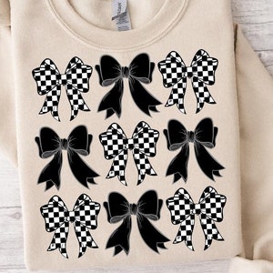 Black Checkered bow png Black Ribbon Coquette Retro Sublimation Designs Hand Drawn