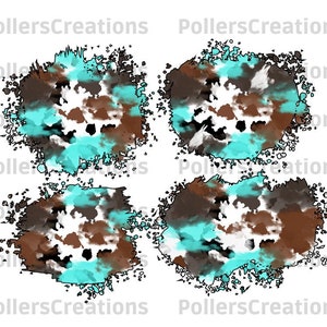 May include: Four abstract, circular, watercolor designs in shades of brown, white, and turquoise. The designs are set against a white background.