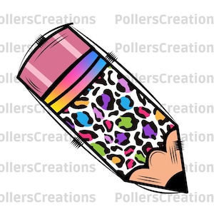 Crayon d'école Sublimation Png, kredka kolorowa néon arc-en-ciel imprimé léopard, Premier Jour d'école, png