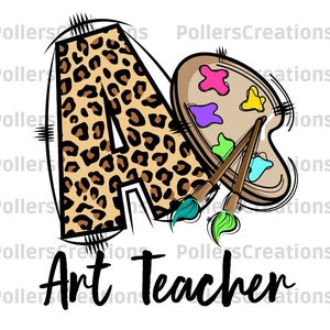 Art Teacher sublimation designs,Leopard School sublimation Png,Artist Teacher gift,Art Student Design,Paintbrush,Painting Palette,Hand Drawn